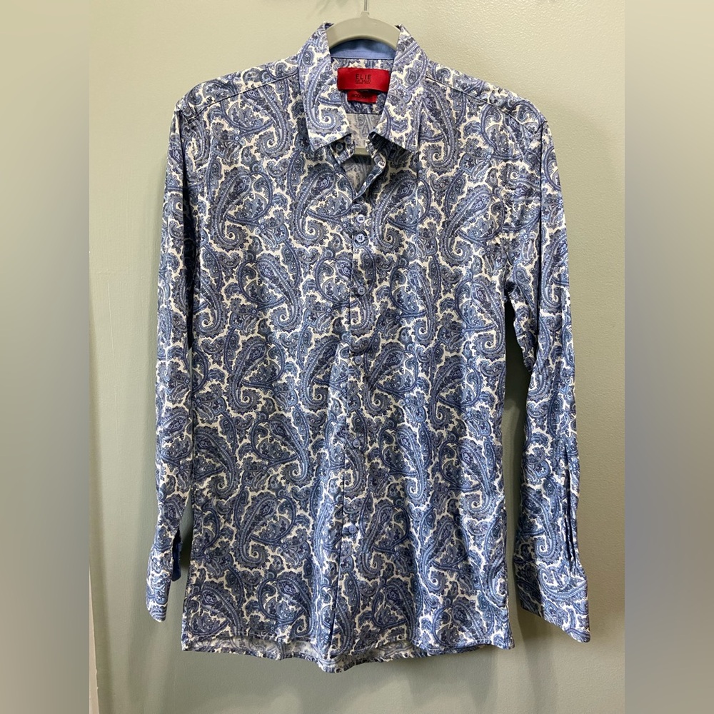 Elie Balleh Blue Paisley Button Down Modern Fit Size 20